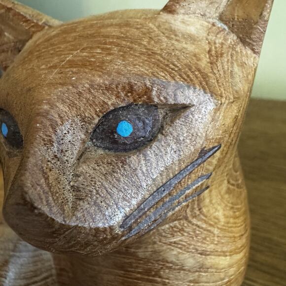 Vintage Hand Carved Wood MCM Cat Statue Figurine Boho Rustic Mid Century Modern - Picture 9 of 16